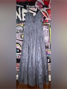 Silver Sparkle Spaghetti-Strap Evening Dress